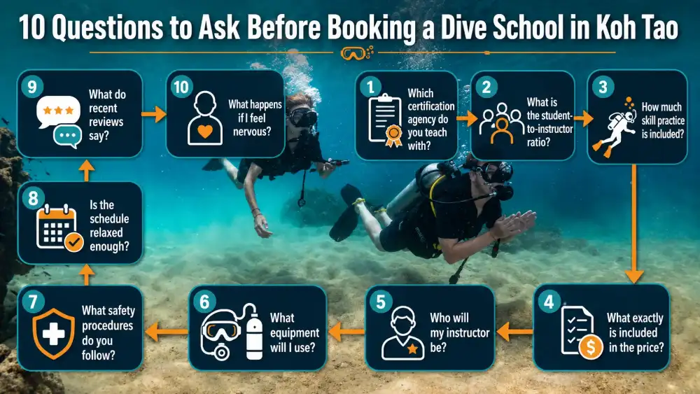 Infographic: the 10 questions to ask before booking a dive school in Koh Tao