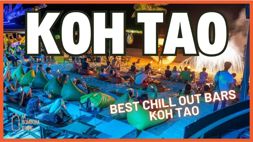 Drinks on a wooden table at a laid-back beach bar on Koh Tao as the sun sets over the sea