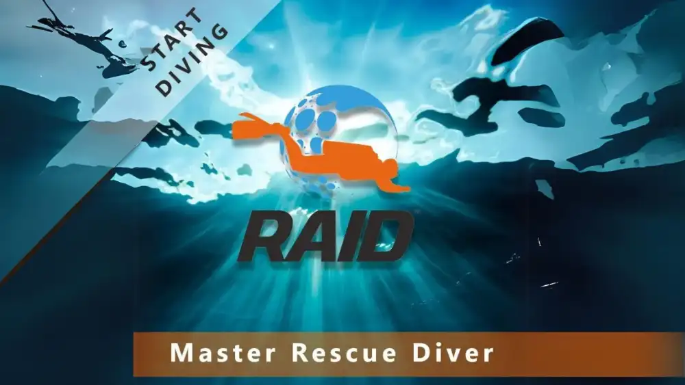 Rescue Diver students practising surface rescue techniques in the calm water off Koh Tao