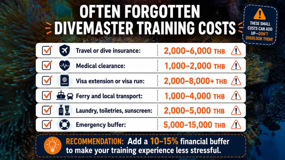 Infographic: visa, insurance, medical and other costs for Divemaster training