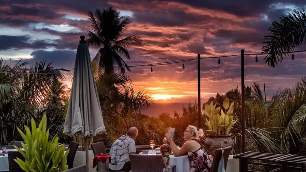 A spread of Thai dishes served at a restaurant table on Koh Tao